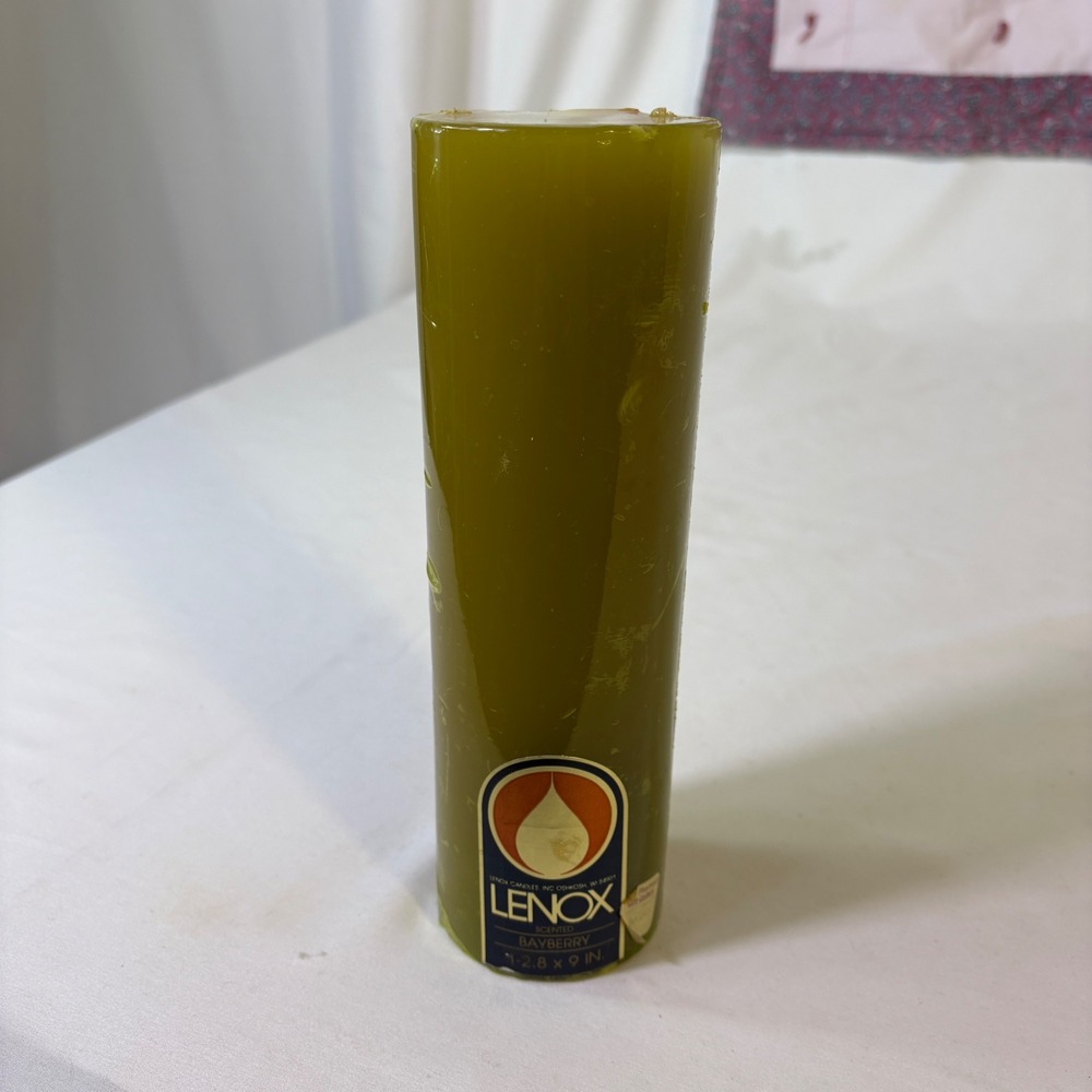 Vtg Lenox Scented Pillar Candle Green Bayberry Holiday Decor Retro 70s